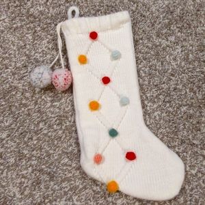 WHITE CHRISTMAS IN JULY KRINGLE'S COTTAGE KNIT STOCKING with POM POMS